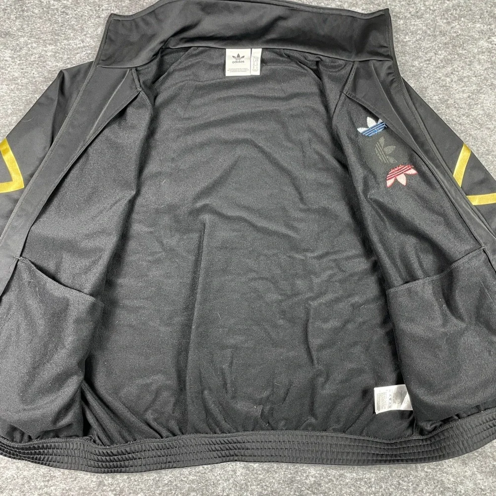 Adidas Track Jacket Mens Medium Black Gold Metallic Trefoil Full Zip Activewear